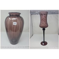 tall ornamental glass Amethyst colored vase