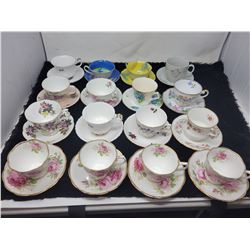 16 tea cups with their matching saucers, many are Royal Albert