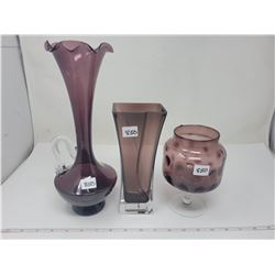 3 Amethyst vases