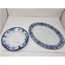 flow blue bowl & platter