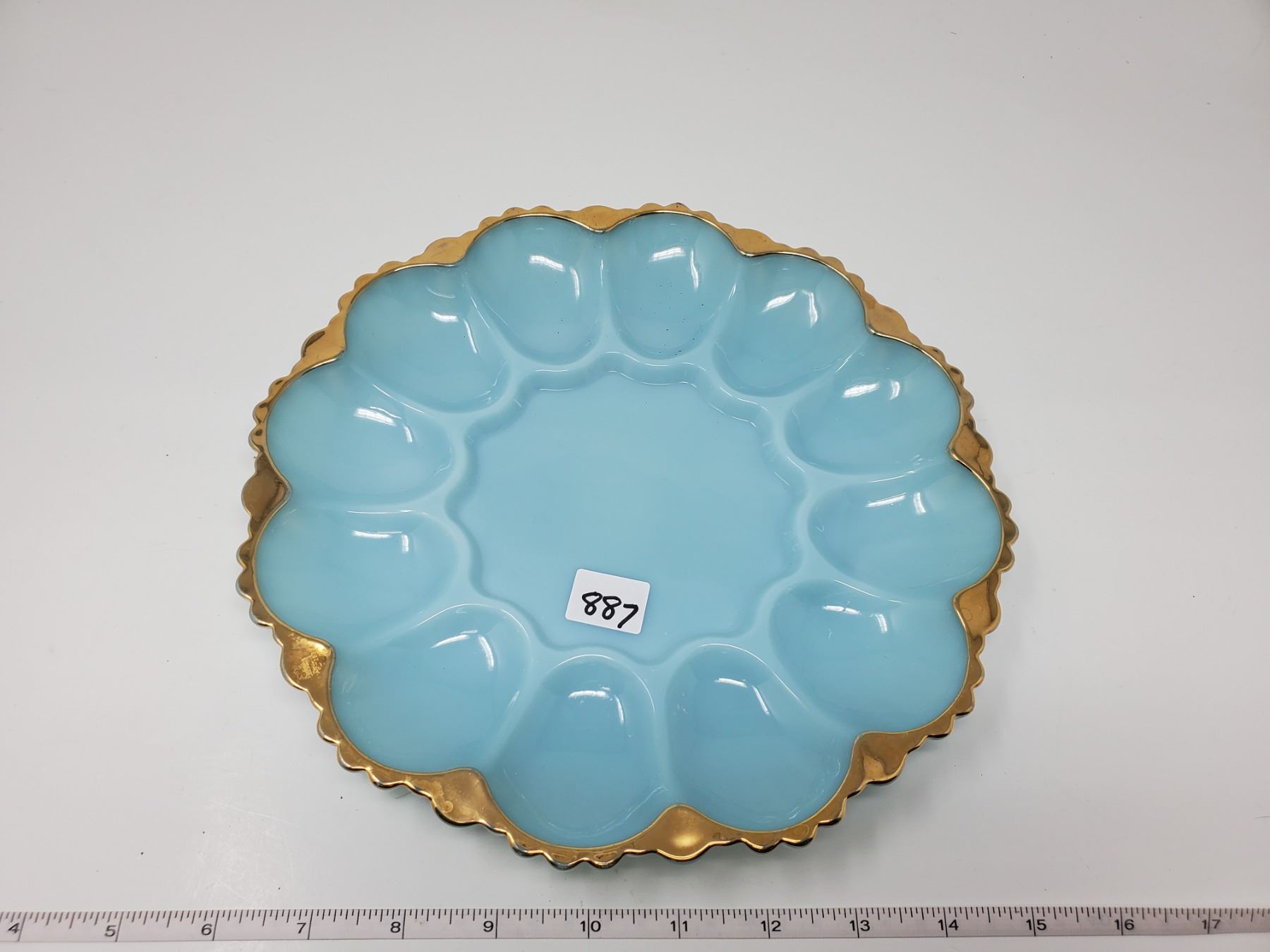 Robin's egg blue Deviled egg plate Schmalz Auctions