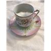 Image 1 : Old Pink And White w/ Flowers Moustache Cup And Saucer (Cup Cracked)