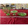 Image 1 : Depression Pickle Dish w/ Dividers + Green Pitcher + Candle Holder