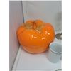 Image 2 : Huge home decor lot, ceramic pumpkin centerpiece, vase, candle stick holders, cookie jar, dessert di