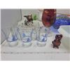 Image 2 : glassware lot with porcelain teapot, anchor hocking oven dish, heat plates, small glass bear and mor