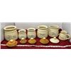 Image 2 : Set Of (6) Beige Teapot + Creamer + Sugar + Etc. (Wooden Lids)