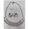 Image 2 : 95. Vintage rhinestone and white necklace and clip earring set