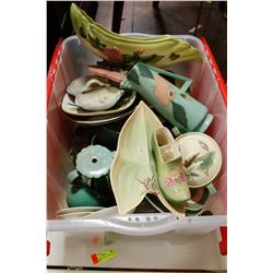 TUB OF ASSORTED ANTIQUE CHINA POTTERY ITEMS & MORE
