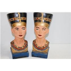 PAIR OF EGYPTIAN BUSTS: CAST AND HAND PAINTED