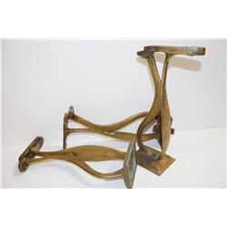 SET OF THREE ANTIQUE BRASS SHOE MAKERS STANDS