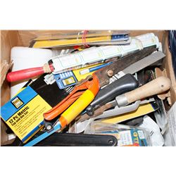 LARGE BOX OF ASSORTED NEW AND USED TOOLS