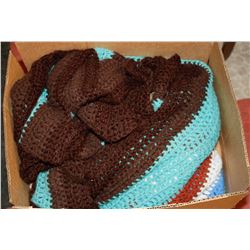 BOX OF HAND MADE THROWS AND BLANKETS