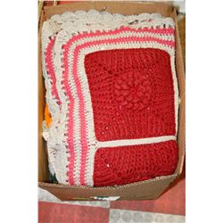 BOX OF HAND MADE THROWS AND BLANKETS