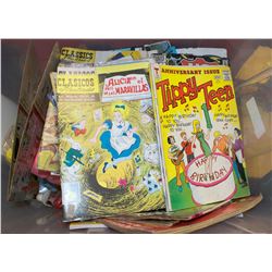 BOX OF ASSORTED VINTAGE COMICS AND TOYS