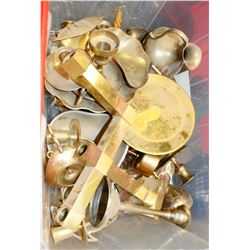 LARGE BOX OF BRASS CANDLE HOLDERS, DECOR AND MORE