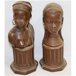 PAIR OF VINTAGE AFRICAN BUST STATUE. 9" TALL