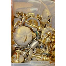 LARGE BIN OF ASSORTED BRASS CANDLE HOLDERS &