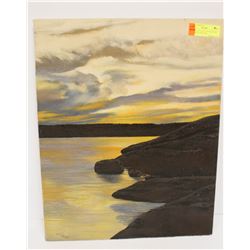 ORIGINAL OIL ON CANVAS SUNSET SHORELINE PAINTING