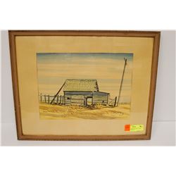 VINTAGE BARN WATER-COLOUR SIGNED R HURLEY