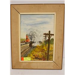 VINTAGE STEAM TRAIN PAINTING WATERCOLOUR SIGNED