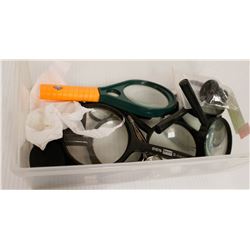 BIN OF ASSORTED MAGNIFYING GLASSES