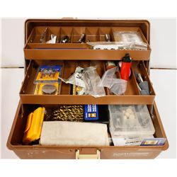 VINTAGE TACKLE BOX FULL OF TOOLS AND ACCESSORIES