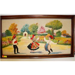 ANTIQUE CZECH FOLK ART PAINTING DANCE SCENE MIXED