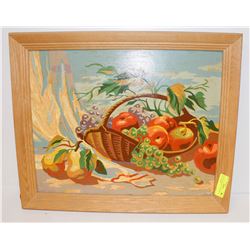 VINTAGE PAINTING ON BOARD OF FRUIT BASKET