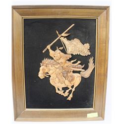 VINTAGE HAND CARVED ASIAN WARRIOR IN HORSE ON