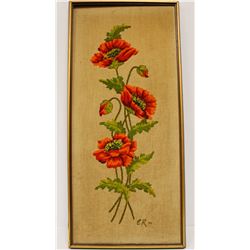 1977 NEEDLEPOINT POPPY PICTURE. 17 X 37