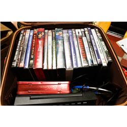 VINTAGE SUITCASE FULL OF DVDS AND PORTABLE DVD