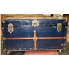 Image 1 : ANTIQUE STEAMER TRUNK BLUE. 34 X 18 X 19
