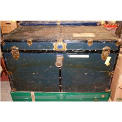 ANTIQUE STEAMER TRUNK LARGE BLACK / GREEN