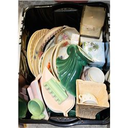 LARGE BIN ASSORTED VINTAGE CHINA AND COLLECTIBLES