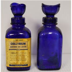 PAIR OF ANTIQUE EYE LOTION BLUE GLASS BOTTLES