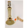 Image 1 : VINTAGE GREEN GLASS BASED TABLE LAMP. 11" TALL