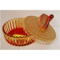 ANTIQUE RED GLASS SWAN POWDER DISH