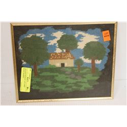 VINTAGE NEEDLEPOINT FARM SCENE FRAMED. 10X 8