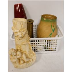 ESTATE BIN WITH ANTIQUE ENGLISH VASES AND MORE