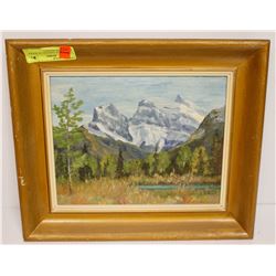VINTAGE OIL PAINTING OF ROCKY MOUNTAINS SIGNED L