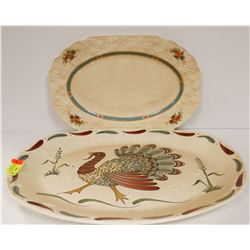 PAIR OF TURKEY PLATTERS, ONE IS STAFFORDSHIRE
