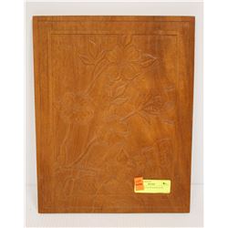 HAND CARVED WOODEN ROSE RELIEF PANEL. 11 X 14