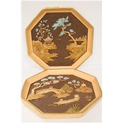 LARGE 1950S ASIAN CHALK WARE WALL PLAQUE SET