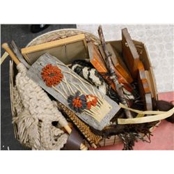 BOX OF ASSORTED VINTAGE WALL HANGINGS AND ARTWORK