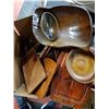 Image 1 : LARGE BOX FULL OF VINTAGE WOODEN DINNER WARE AND BOWLS