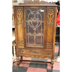 ANTIQUE SOLID WOOD HUTCH WITH GLASS DOOR AND
