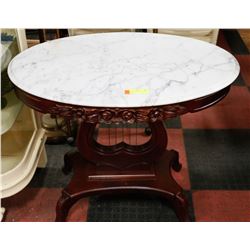 MARBLE TOP CARVED RISE SIDE TABLE 33 X 22 X 29