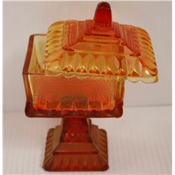 ANTIQUE RED GLASS CANDY DISH WITH LID