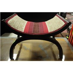 ANTIQUE ASIAN STYLE STOOL FLORAL UPHOLSTERY