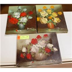 SET OF THREE ORIGINAL FLORAL OIL PAINTINGS